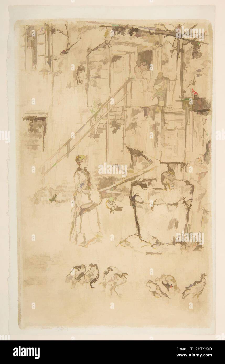 Art Inspired by Turkeys, 1879–80, etching e drypoint; First state of Two (Glasgow); stampato in inchiostro marrone su supporto, piastra: 8 3/16 x 5 9/16 poll. (20,8 x 14,1 cm), Prints, James McNeill Whistler (American, Lowell, Massachusetts 1834–1903 London, opere classiche modernizzate da Artotop con un tuffo nella modernità. Forme, colore e valore, impatto visivo accattivante sulle emozioni artistiche attraverso la libertà delle opere d'arte in modo contemporaneo. Un messaggio senza tempo che persegue una nuova direzione selvaggiamente creativa. Artisti che si rivolgono al supporto digitale e creano l'NFT Artotop Foto Stock