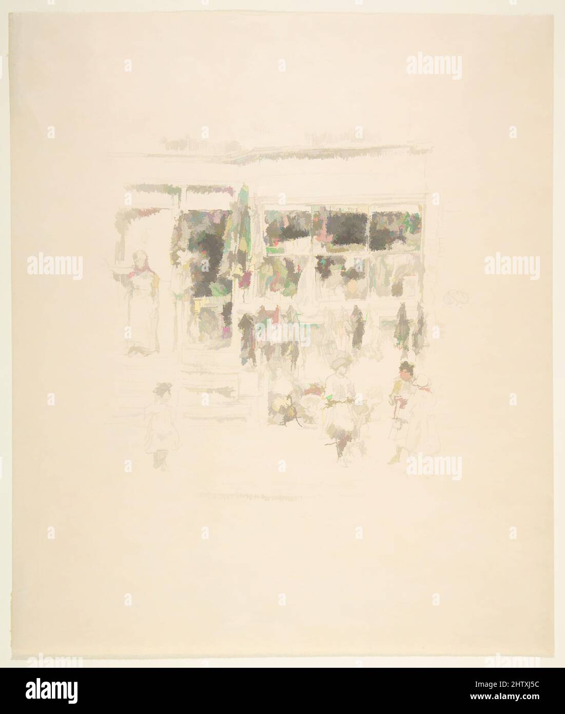 Art Inspired by Chelsea Rags, 1888, litografia di trasferimento, disegnata su carta di trasferimento a grana grossa; only state (Chicago), Image: 7 1/16 x 6 1/4 in. (18 x 15,9 cm), Prints, James McNeill Whistler (American, Lowell, Massachusetts 1834–1903 London, opere classiche modernizzate da Artotop con un tuffo nella modernità. Forme, colore e valore, impatto visivo accattivante sulle emozioni artistiche attraverso la libertà delle opere d'arte in modo contemporaneo. Un messaggio senza tempo che persegue una nuova direzione selvaggiamente creativa. Artisti che si rivolgono al supporto digitale e creano l'NFT Artotop Foto Stock