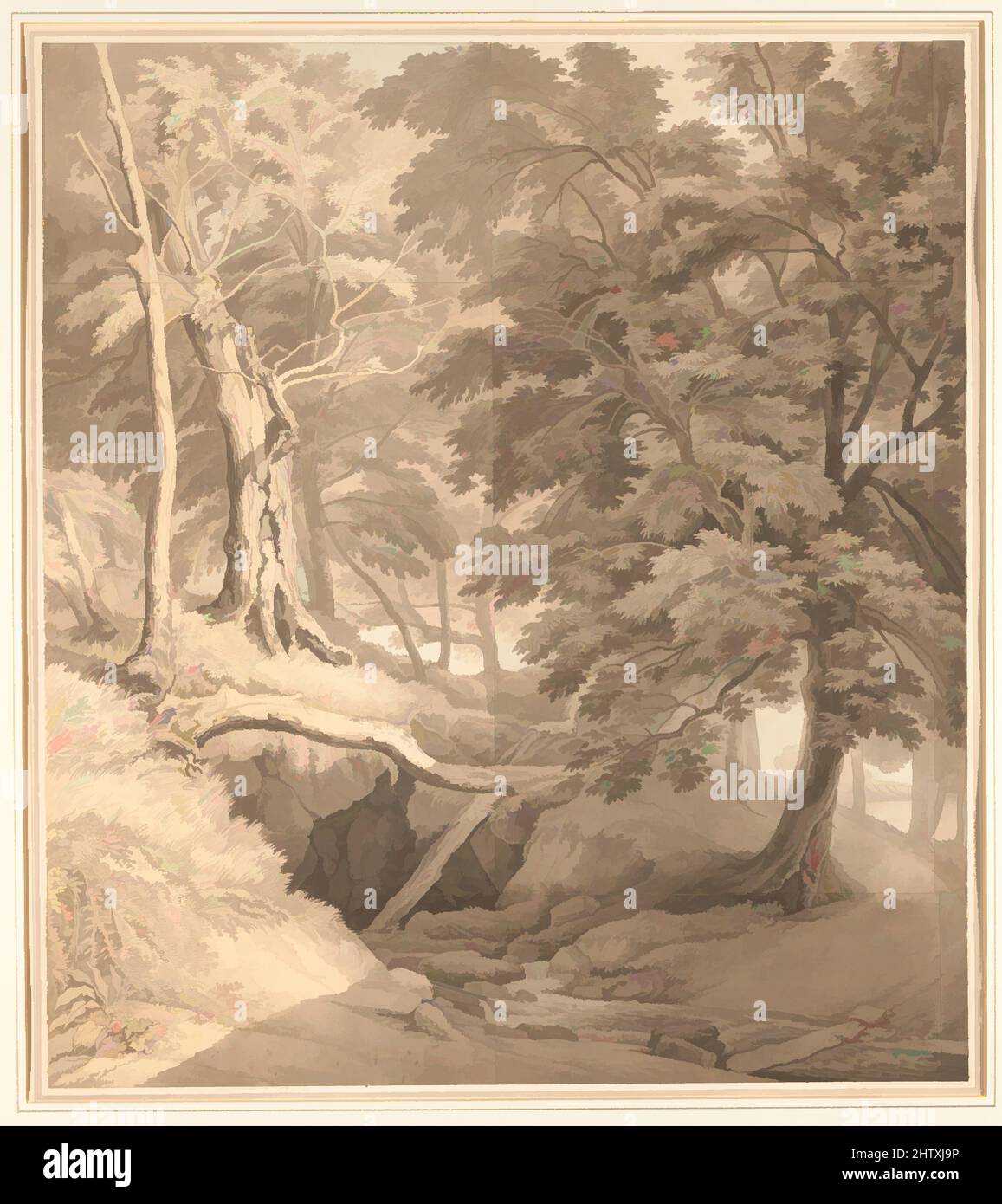 Arte ispirata da Ugbrooke, Devon, 1809, penna e inchiostro grigio e lavaggio grigio e colore giallo pallido, blu e marrone, foglio: 24 1/2 x 22 pollici. (62,2 x 55,9 cm), disegni, John White Abbott (britannico, Exeter 1764–1851 Exeter), nativo di Exeter in Devon, Abbott era un prolifico ed compiuto, opere classiche modernizzate da Artotop con un tuffo di modernità. Forme, colore e valore, impatto visivo accattivante sulle emozioni artistiche attraverso la libertà delle opere d'arte in modo contemporaneo. Un messaggio senza tempo che persegue una nuova direzione selvaggiamente creativa. Artisti che si rivolgono al supporto digitale e creano l'NFT Artotop Foto Stock