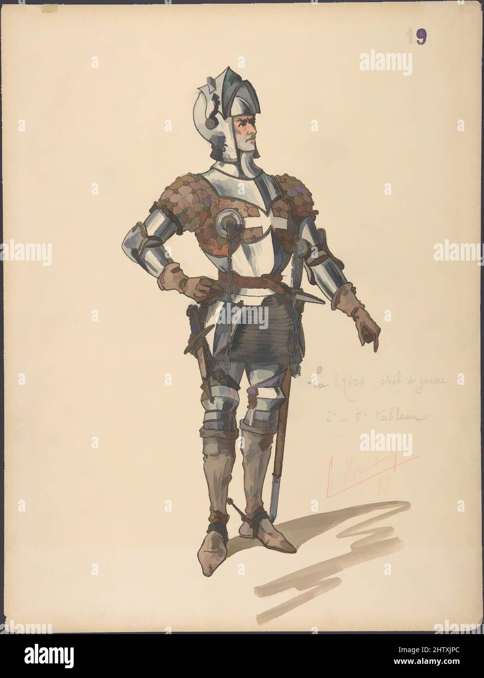 Arte ispirata a la Hire, chef de guerre, n.d., penna e inchiostro nero, acquerello, intensificato con bianco, foglio: 12 5/16 x 9 7/16 pollici. (31,3 x 23,9 cm), disegni, Sergey Sudeykin (Russo, Smolensk 1882–1946 Nyack, opere classiche modernizzate da Artotop con un tocco di modernità. Forme, colore e valore, impatto visivo accattivante sulle emozioni artistiche attraverso la libertà delle opere d'arte in modo contemporaneo. Un messaggio senza tempo che persegue una nuova direzione selvaggiamente creativa. Artisti che si rivolgono al supporto digitale e creano l'NFT Artotop Foto Stock