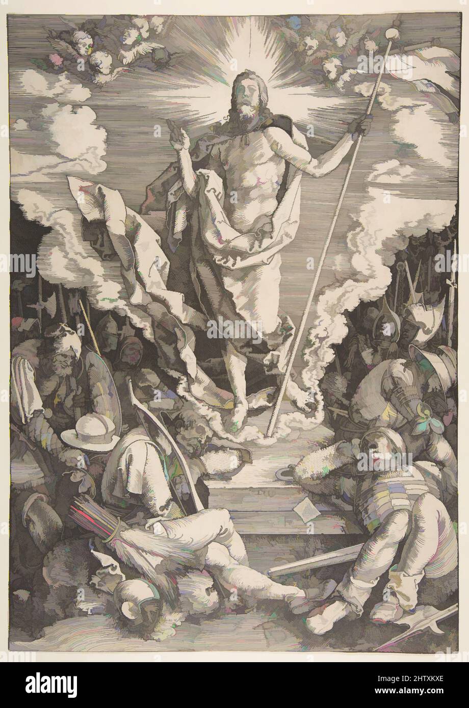 Arte ispirata alla Risurrezione, n.d., legno, foglio: 15 1/2 x 10 7/8 pollici (39,4 x 27,6 cm), Prints, Albrecht Dürer (tedesco, Norimberga 1471–1528 Norimberga, opere classiche modernizzate da Artotop con un tocco di modernità. Forme, colore e valore, impatto visivo accattivante sulle emozioni artistiche attraverso la libertà delle opere d'arte in modo contemporaneo. Un messaggio senza tempo che persegue una nuova direzione selvaggiamente creativa. Artisti che si rivolgono al supporto digitale e creano l'NFT Artotop Foto Stock