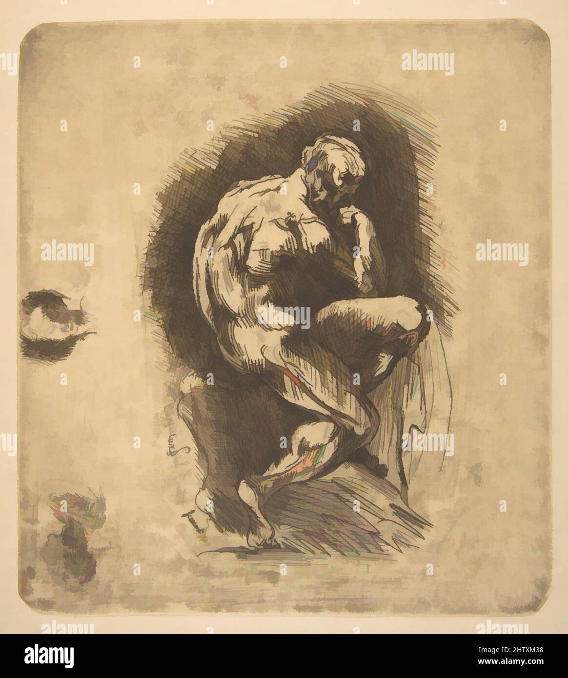 Art Inspired by Ugolino, 1860, Etching, Sheet: 10 7/8 x 8 7/16 in. (27,7 x 21,4 cm), Prints, Jean-Baptiste Carpeaux (Francese, Valenciennes 1827–1875 Courbevoie, opere classiche modernizzate da Artotop con un tuffo di modernità. Forme, colore e valore, impatto visivo accattivante sulle emozioni artistiche attraverso la libertà delle opere d'arte in modo contemporaneo. Un messaggio senza tempo che persegue una nuova direzione selvaggiamente creativa. Artisti che si rivolgono al supporto digitale e creano l'NFT Artotop Foto Stock