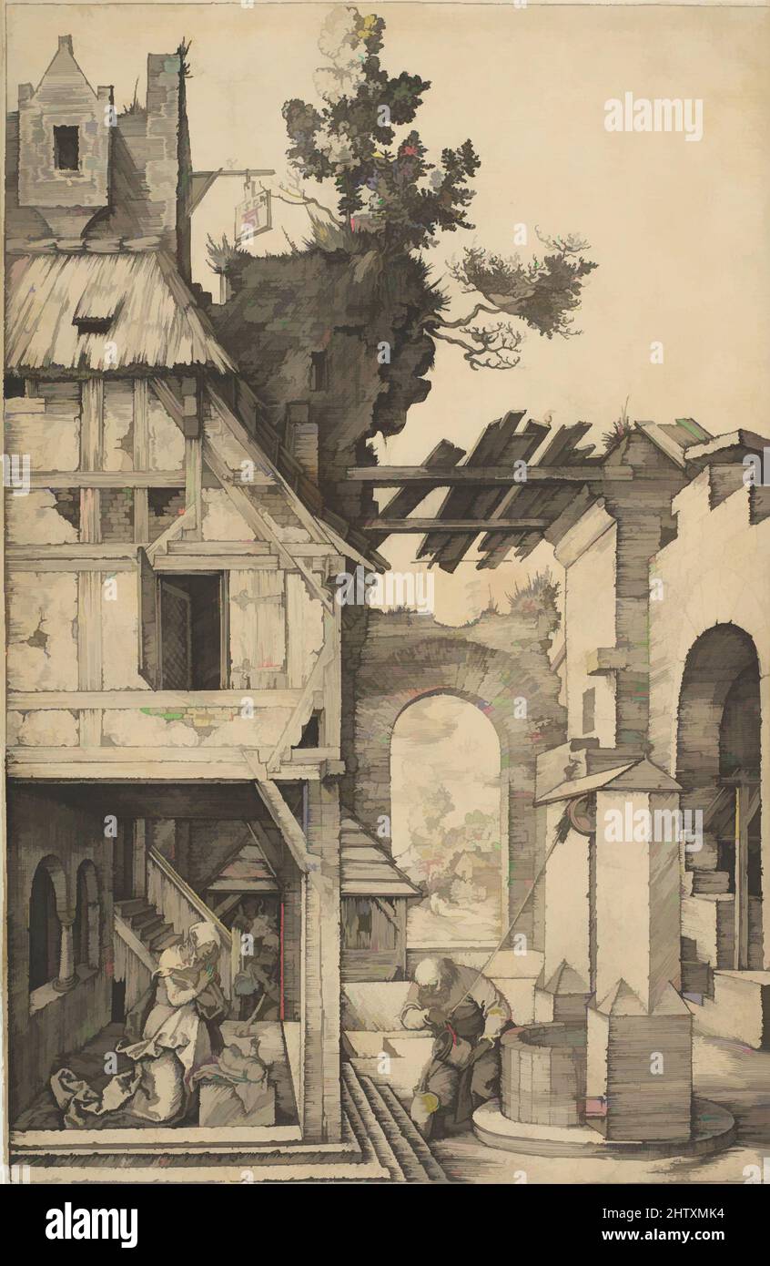 Arte ispirata alla Natività, 1504, incisione, foglio: 7 3/16 x 4 11/16 poll. (18,2 x 11,9 cm), Prints, Albrecht Dürer (tedesco, Norimberga 1471–1528 Norimberga, opere classiche modernizzate da Artotop con un tocco di modernità. Forme, colore e valore, impatto visivo accattivante sulle emozioni artistiche attraverso la libertà delle opere d'arte in modo contemporaneo. Un messaggio senza tempo che persegue una nuova direzione selvaggiamente creativa. Artisti che si rivolgono al supporto digitale e creano l'NFT Artotop Foto Stock