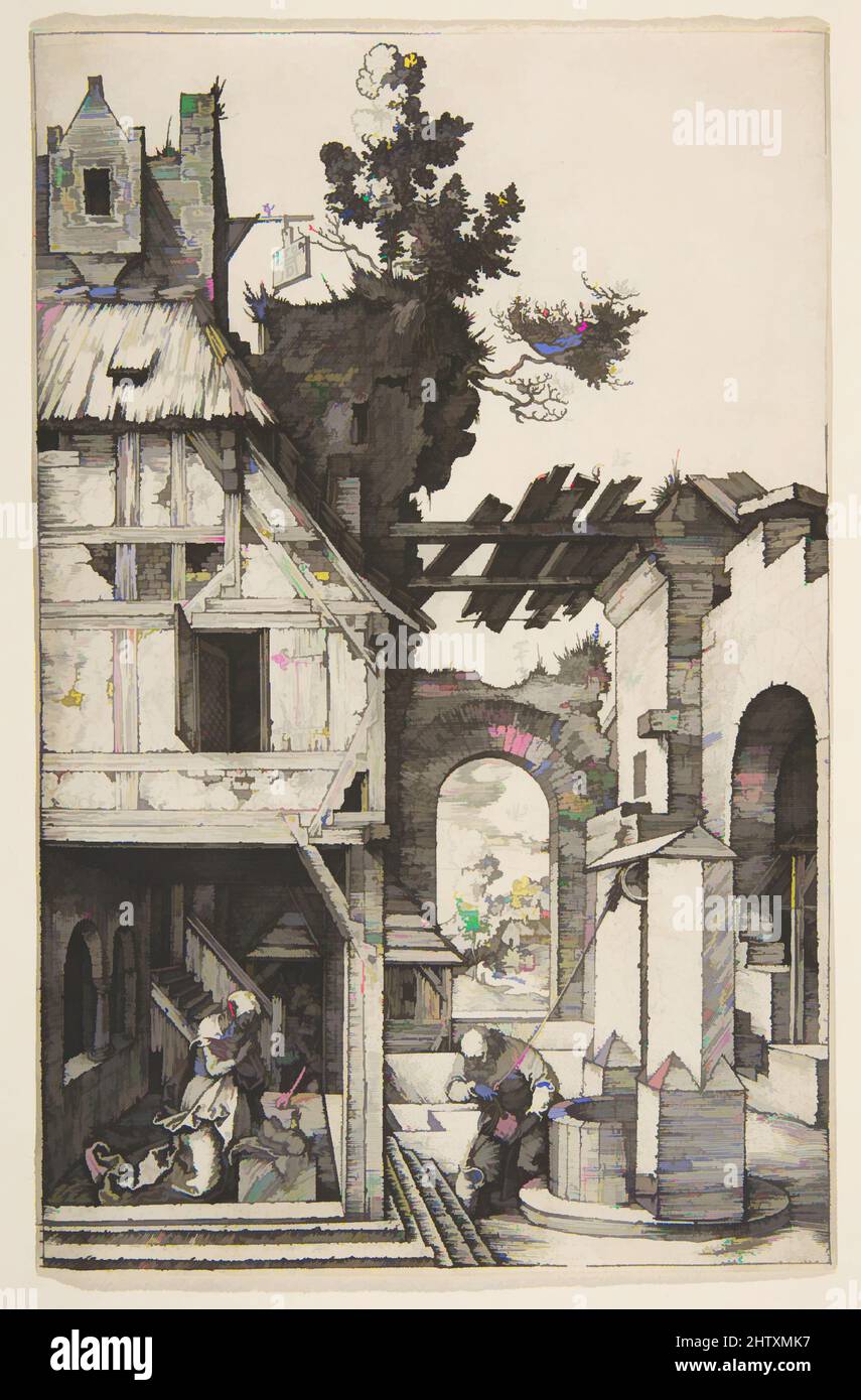 Arte ispirata alla Natività, 1504, incisione, foglio: 7 5/16 x 4 3/16 poll. (18,5 x 10,7 cm), Prints, Albrecht Dürer (tedesco, Norimberga 1471–1528 Norimberga, opere classiche modernizzate da Artotop con un tocco di modernità. Forme, colore e valore, impatto visivo accattivante sulle emozioni artistiche attraverso la libertà delle opere d'arte in modo contemporaneo. Un messaggio senza tempo che persegue una nuova direzione selvaggiamente creativa. Artisti che si rivolgono al supporto digitale e creano l'NFT Artotop Foto Stock