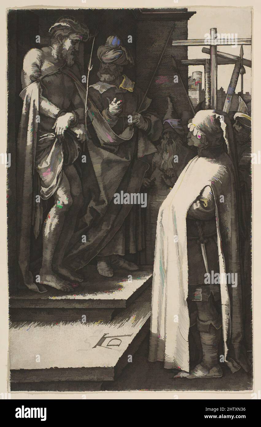 Art Inspired by Ecce Homo, from the Passion, 1512, Engraving, Sheet: 4 1/2 x 2 15/16 in. (11,5 x 7,4 cm), Prints, Albrecht Dürer (tedesco, Norimberga 1471–1528 Norimberga, opere classiche modernizzate da Artotop con un tocco di modernità. Forme, colore e valore, impatto visivo accattivante sulle emozioni artistiche attraverso la libertà delle opere d'arte in modo contemporaneo. Un messaggio senza tempo che persegue una nuova direzione selvaggiamente creativa. Artisti che si rivolgono al supporto digitale e creano l'NFT Artotop Foto Stock