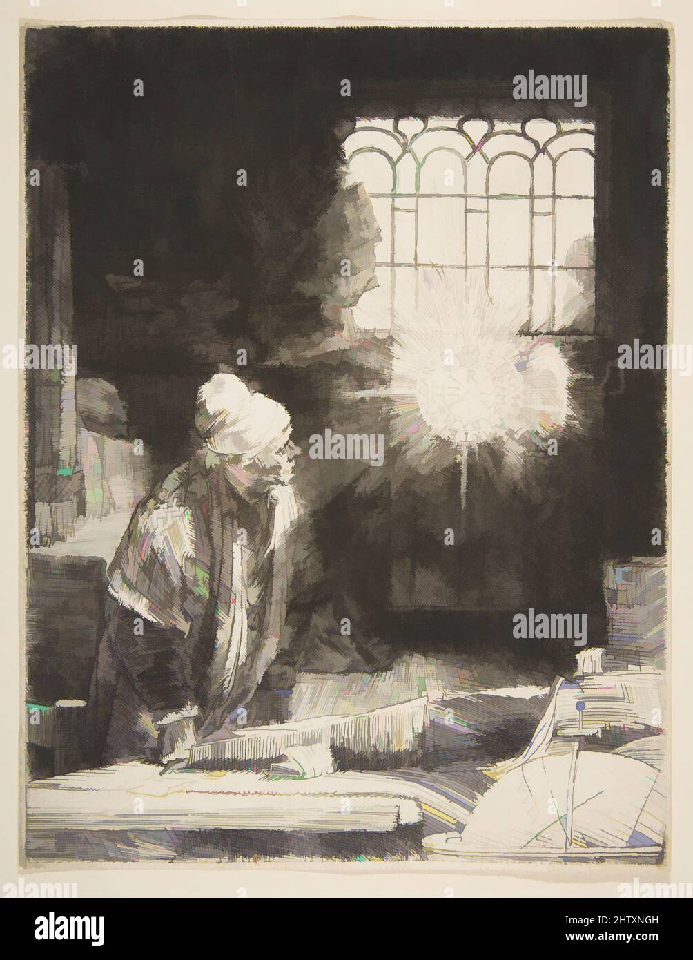 Arte ispirata a Faust, ca. 1652, incetching, punto secco, e burin, stampe, Rembrandt (Rembrandt van Rijn) (olandese, Leiden 1606–1669 Amsterdam, opere classiche modernizzate da Artotop con un tocco di modernità. Forme, colore e valore, impatto visivo accattivante sulle emozioni artistiche attraverso la libertà delle opere d'arte in modo contemporaneo. Un messaggio senza tempo che persegue una nuova direzione selvaggiamente creativa. Artisti che si rivolgono al supporto digitale e creano l'NFT Artotop Foto Stock