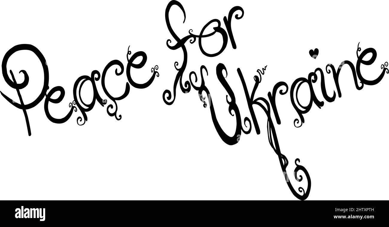 Peace for Ukraine testo segno illustrazione su sfondo bianco Illustrazione Vettoriale