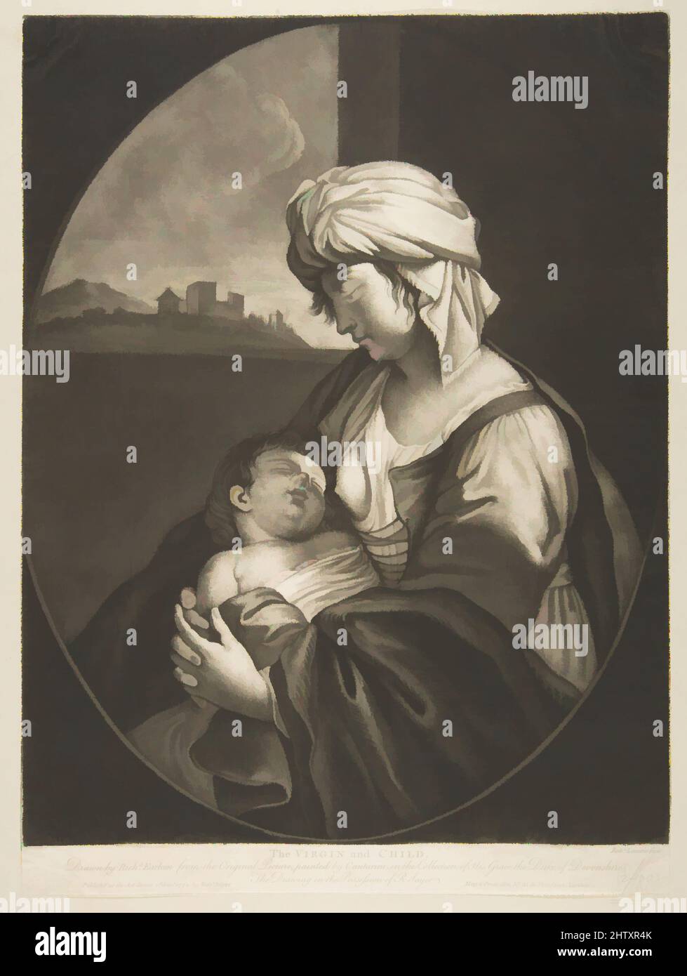 Art Inspired by Virgin and Child, 1772, Mezzotint, foglio: 14 13/16 x 10 7/8 poll. (37,7 x 27,7 cm), Prints, Robert Laurie (British, London 1755–1836 Broxbourne, Hertfordshire), Dopo Simone Cantarini (italiano, Pesaro 1612–1648 Verona), opere classiche modernizzate da Artotop con un tocco di modernità. Forme, colore e valore, impatto visivo accattivante sulle emozioni artistiche attraverso la libertà delle opere d'arte in modo contemporaneo. Un messaggio senza tempo che persegue una nuova direzione selvaggiamente creativa. Artisti che si rivolgono al supporto digitale e creano l'NFT Artotop Foto Stock