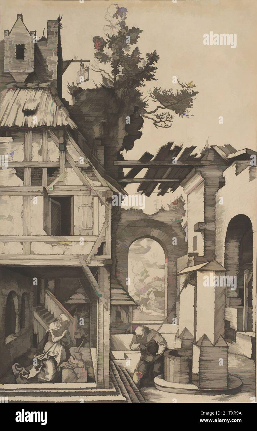 Arte ispirata alla Natività, n.d., incisione, foglio: 7 3/16 x 4 3/16 poll. (18,3 x 10,7 cm), stampe, dopo Albrecht Dürer (tedesco, Norimberga 1471–1528 Norimberga, opere classiche modernizzate da Artotop con un tuffo di modernità. Forme, colore e valore, impatto visivo accattivante sulle emozioni artistiche attraverso la libertà delle opere d'arte in modo contemporaneo. Un messaggio senza tempo che persegue una nuova direzione selvaggiamente creativa. Artisti che si rivolgono al supporto digitale e creano l'NFT Artotop Foto Stock