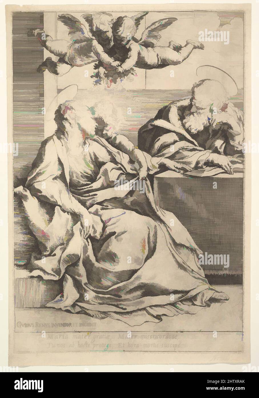 Arte ispirata dalla Sacra Famiglia con due Angeli, incisione, piatto: 8 11/16 x 5 7/8 pollici (22 x 15 cm), Prints, Guido reni (Bologna 1575–1642 Bologna, opere classiche modernizzate da Artotop con un tuffo di modernità. Forme, colore e valore, impatto visivo accattivante sulle emozioni artistiche attraverso la libertà delle opere d'arte in modo contemporaneo. Un messaggio senza tempo che persegue una nuova direzione selvaggiamente creativa. Artisti che si rivolgono al supporto digitale e creano l'NFT Artotop Foto Stock