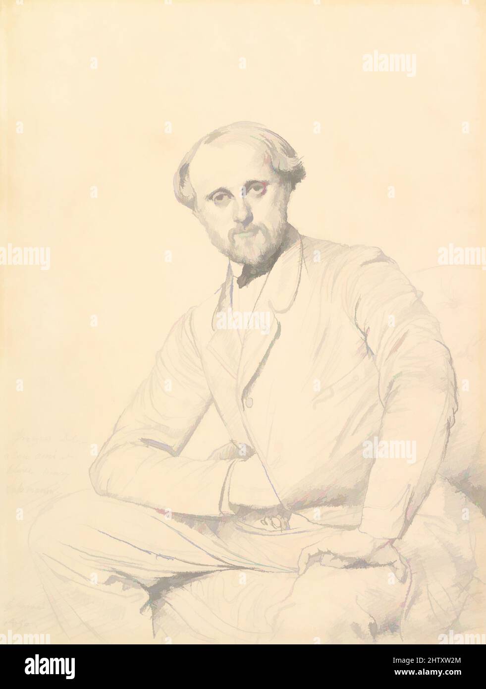 Art Inspired by Henri Lehmann, 1850, Graphite on Wove paper, Sheet: 12 1/2 x 9 3/8 poll. (31,7 x 23,8 cm), disegni, Jean Auguste Dominique Ingres (francese, Montauban 1780–1867 Parigi, opere classiche modernizzate da Artotop con un tuffo di modernità. Forme, colore e valore, impatto visivo accattivante sulle emozioni artistiche attraverso la libertà delle opere d'arte in modo contemporaneo. Un messaggio senza tempo che persegue una nuova direzione selvaggiamente creativa. Artisti che si rivolgono al supporto digitale e creano l'NFT Artotop Foto Stock