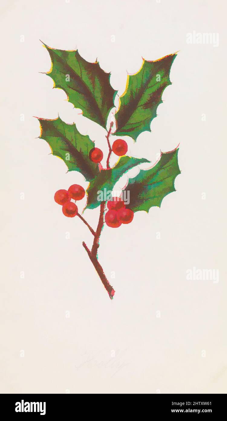 Art Inspired by Holly from Autumn Leaves Part 2, 1862, Colour litograph, Sheet: 4 1/8 x 2 7/16 in. (10,4 x 6,2 cm, opere classiche modernizzate da Artotop con un tuffo di modernità. Forme, colore e valore, impatto visivo accattivante sulle emozioni artistiche attraverso la libertà delle opere d'arte in modo contemporaneo. Un messaggio senza tempo che persegue una nuova direzione selvaggiamente creativa. Artisti che si rivolgono al supporto digitale e creano l'NFT Artotop Foto Stock