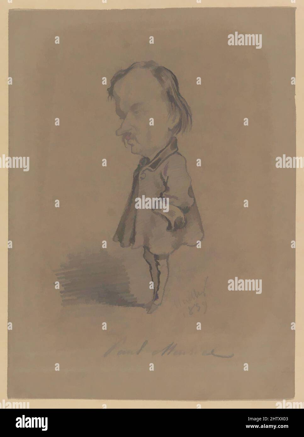 Arte ispirata dalla caricatura di Paul Meurice, 1859, gesso nero su carta marrone, foglio: 7 1/4 x 5 5/16 poll. (18,4 x 13,5 cm), disegni, Hippolyte Mailly (francese, 1829-1863), dopo Nadar (francese, Parigi 1820–1910 Parigi, opere classiche modernizzate da Artotop con un tocco di modernità. Forme, colore e valore, impatto visivo accattivante sulle emozioni artistiche attraverso la libertà delle opere d'arte in modo contemporaneo. Un messaggio senza tempo che persegue una nuova direzione selvaggiamente creativa. Artisti che si rivolgono al supporto digitale e creano l'NFT Artotop Foto Stock