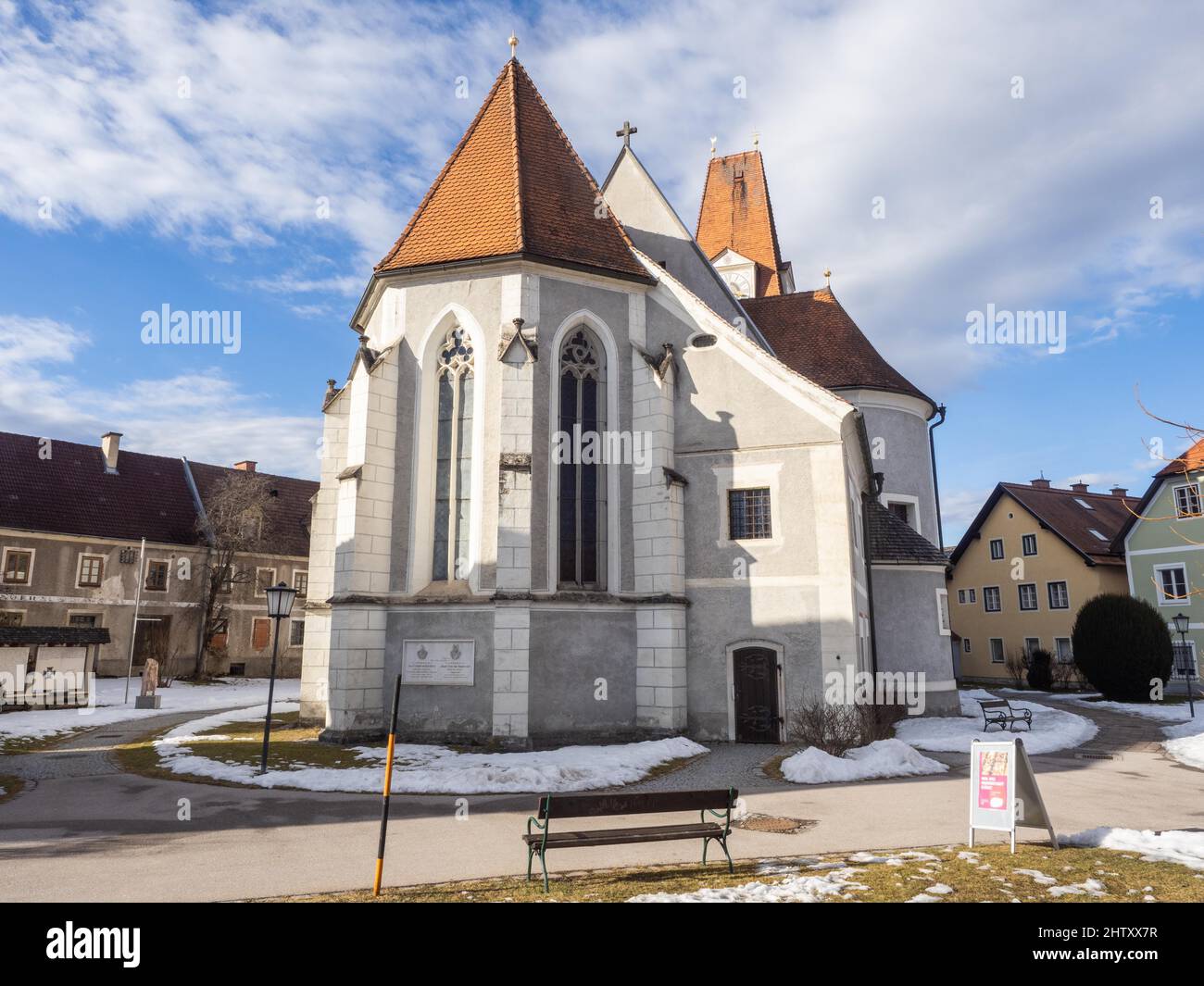 Chiesa parrocchiale cattolica di San Giacomo il Vecchio, Krieglach, Muerztal, Stiria, Austria Foto Stock