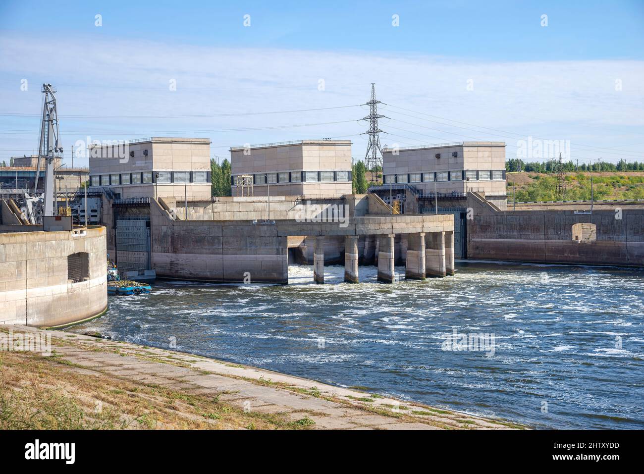 Il sistema di gateway del complesso idroelettrico di Volgograd. Russia Foto Stock