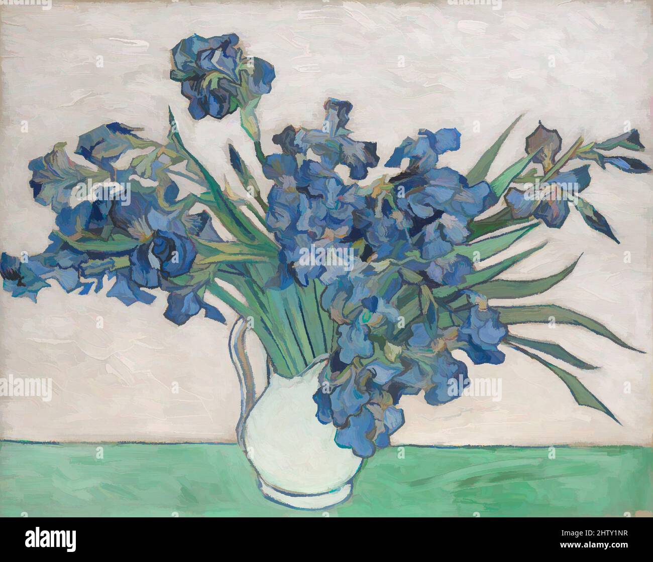 Arte ispirata da Irises, 1890, olio su tela, 29 x 36 1/4 poll. (73,7 x 92,1 cm), dipinti, Vincent van Gogh (olandese, Zundert 1853–1890 Auvers-sur-Oise), nel maggio 1890, poco prima che si verificasse l'asilo a Saint-Rémy, Van Gogh dipinse quattro esuberanti mazzi di fiori primaverili, opere classiche modernizzate da Artotop con un tuffo di modernità. Forme, colore e valore, impatto visivo accattivante sulle emozioni artistiche attraverso la libertà delle opere d'arte in modo contemporaneo. Un messaggio senza tempo che persegue una nuova direzione selvaggiamente creativa. Artisti che si rivolgono al supporto digitale e creano l'NFT Artotop Foto Stock