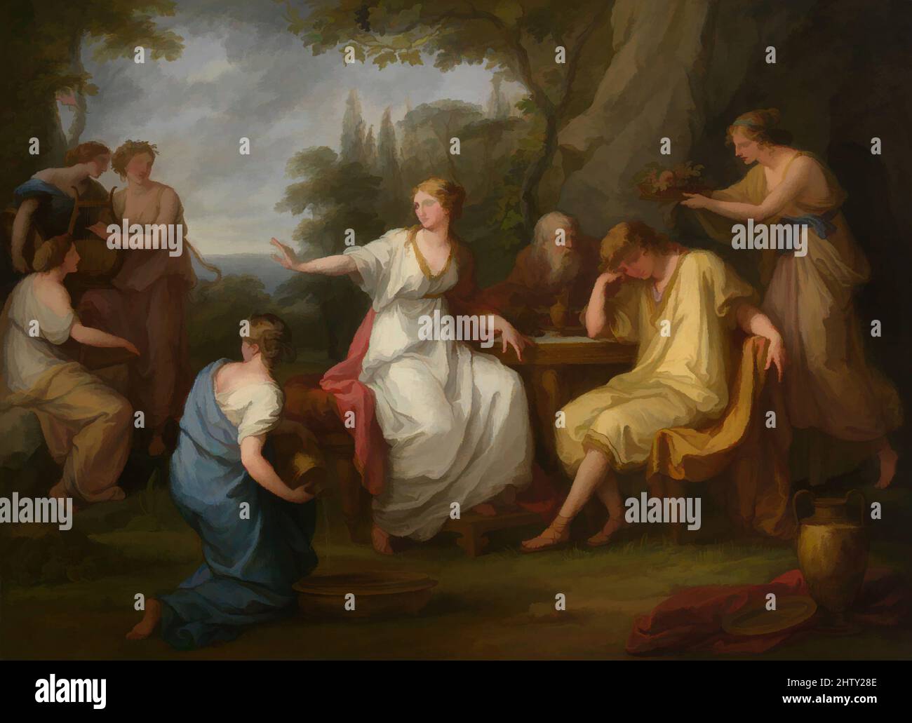 Arte ispirata al dolore di Telemachus, 1783, olio su tela, 32 3/4 x 45 poll. (83,2 x 114,3 cm), dipinti, Angelica Kauffmann (Svizzera, Coira 1741–1807 Roma), Angelica Kauffmann è nata in Svizzera ma ha fatto la sua reputazione in Italia e in Inghilterra, dove era membro fondatore delle opere classiche modernizzate da Artotop con un tuffo di modernità. Forme, colore e valore, impatto visivo accattivante sulle emozioni artistiche attraverso la libertà delle opere d'arte in modo contemporaneo. Un messaggio senza tempo che persegue una nuova direzione selvaggiamente creativa. Artisti che si rivolgono al supporto digitale e creano l'NFT Artotop Foto Stock