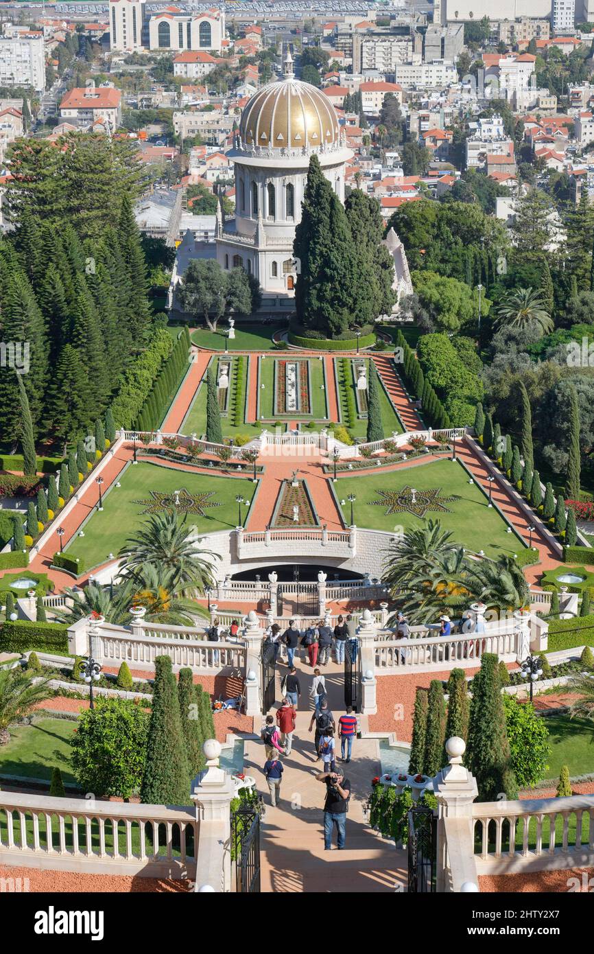 Bahai Gardens, Santuario del Bab, Haifa, Israele Foto Stock
