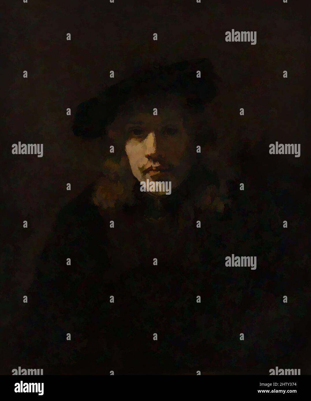 Arte ispirata da Man in a Beret, olio su tela, 29 7/8 x 24 3/4 poll. (75,9 x 62,9 cm), dipinti, stile di Rembrandt (olandese, quarto trimestre 17th secolo, opere classiche modernizzate da Artotop con un tuffo di modernità. Forme, colore e valore, impatto visivo accattivante sulle emozioni artistiche attraverso la libertà delle opere d'arte in modo contemporaneo. Un messaggio senza tempo che persegue una nuova direzione selvaggiamente creativa. Artisti che si rivolgono al supporto digitale e creano l'NFT Artotop Foto Stock