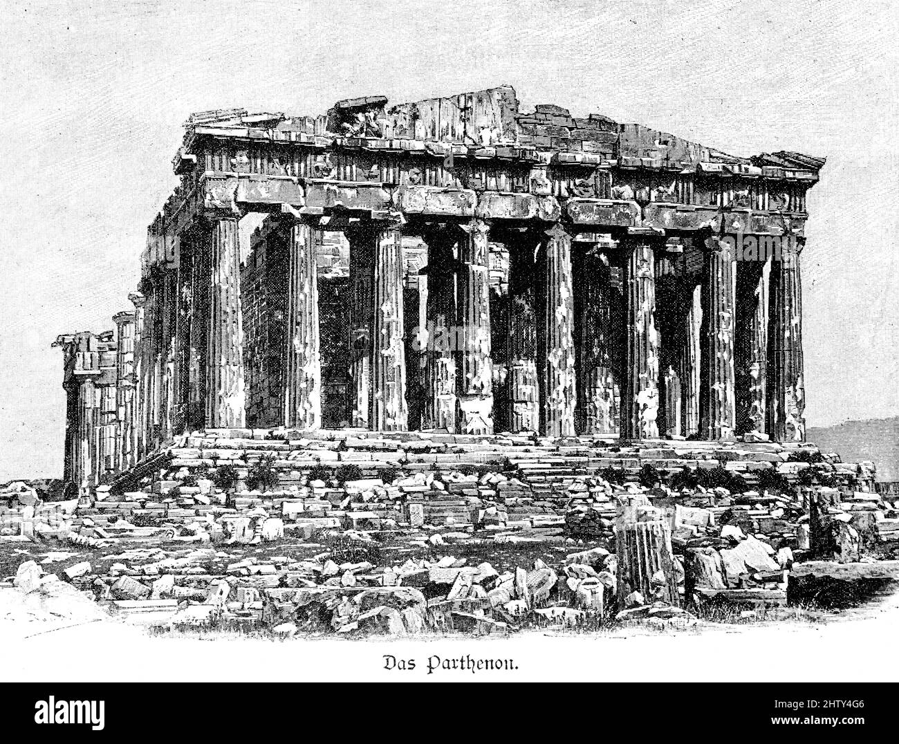 Partenone, tempio, Dorico, rovina, colonne, Steps, BC, illustrazione storica 1897, Atene, Grecia Foto Stock