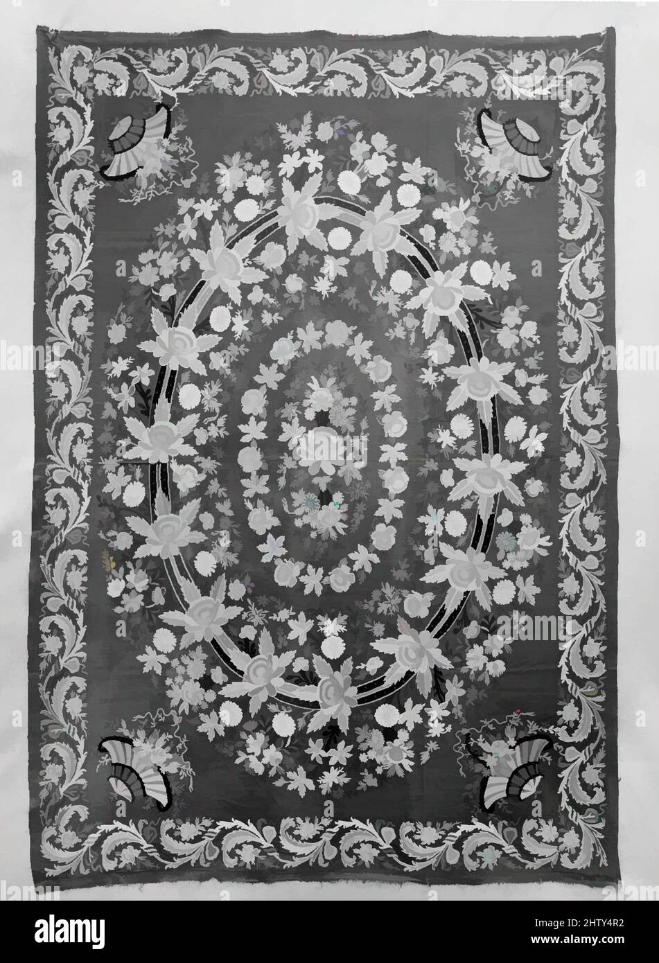 Arte ispirata da copertina, inizio 19th secolo, attribuita a Turchia, lana, seta, Filo rivestito in metallo; ricamato, H. 42 1/2 poll. (108 cm), tessuti ricamati, opere classiche modernizzate da Artotop con un tuffo di modernità. Forme, colore e valore, impatto visivo accattivante sulle emozioni artistiche attraverso la libertà delle opere d'arte in modo contemporaneo. Un messaggio senza tempo che persegue una nuova direzione selvaggiamente creativa. Artisti che si rivolgono al supporto digitale e creano l'NFT Artotop Foto Stock