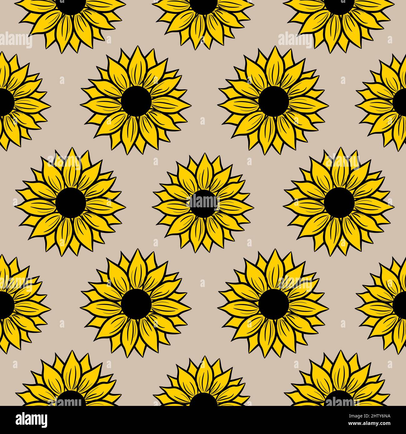 Motivo senza cuciture Summer Sunflower. Campo fiori sfondo. Colori nero e giallo Illustrazione Vettoriale