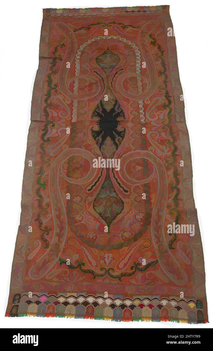 Arte ispirata da Shawl, metà del 19th secolo, attribuita a India, Kashmir, lana; Ricamato, alto 140 poll., largo 60,00 poll. (Alto 355,6 cm, largo 152,4 cm), tessuti-costumi, opere classiche modernizzate da Artotop con un tocco di modernità. Forme, colore e valore, impatto visivo accattivante sulle emozioni artistiche attraverso la libertà delle opere d'arte in modo contemporaneo. Un messaggio senza tempo che persegue una nuova direzione selvaggiamente creativa. Artisti che si rivolgono al supporto digitale e creano l'NFT Artotop Foto Stock