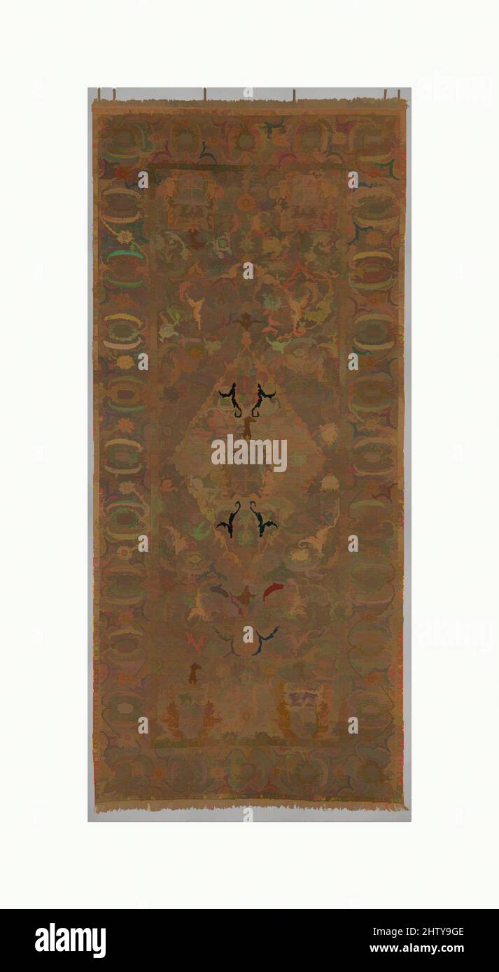 Arte ispirata dal tappeto Czartoryski, 17th secolo, made in Iran, probabilmente Isfahan, cotone (ordito), Seta (trama e pelo), filo metallico avvolto; pelo asimmetricamente annodato, broccato, Rug: H. 191 1/2" (486,4 cm), tessili-tappeti, lo stemma su questo tappeto (al centro e AT, opere classiche modernizzate da Artotop con un tuffo di modernità. Forme, colore e valore, impatto visivo accattivante sulle emozioni artistiche attraverso la libertà delle opere d'arte in modo contemporaneo. Un messaggio senza tempo che persegue una nuova direzione selvaggiamente creativa. Artisti che si rivolgono al supporto digitale e creano l'NFT Artotop Foto Stock