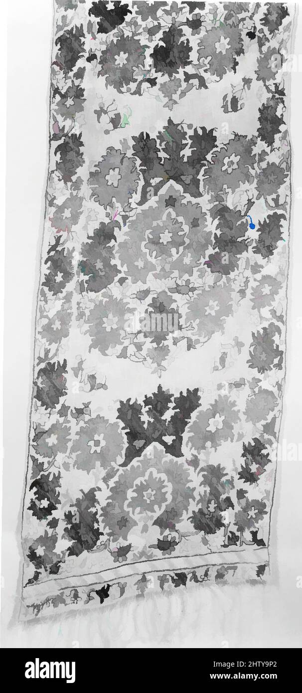 Arte ispirata da un frammento di un Hanging, 18th secolo, attribuito all'Algeria, lino, filo di seta; Ricamato, H. 42 1/2 poll. (108 cm), tessuti ricamati, opere classiche modernizzate da Artotop con un tuffo di modernità. Forme, colore e valore, impatto visivo accattivante sulle emozioni artistiche attraverso la libertà delle opere d'arte in modo contemporaneo. Un messaggio senza tempo che persegue una nuova direzione selvaggiamente creativa. Artisti che si rivolgono al supporto digitale e creano l'NFT Artotop Foto Stock