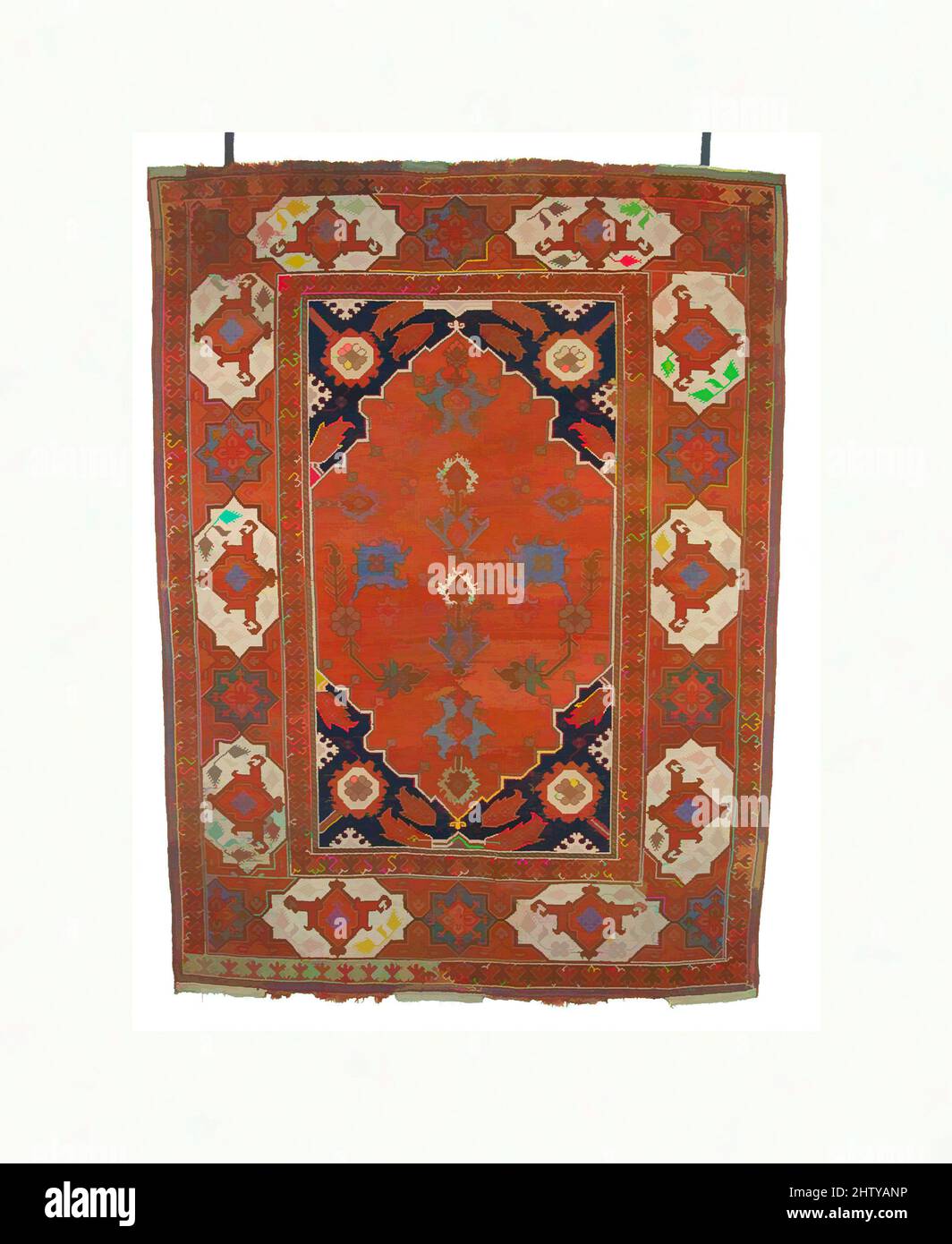 Arte ispirata da Carpet, 17th secolo, attribuita a tacchino, lana (ordito, trama e mucchio); Pelo con annodatura simmetrica, H. 69 poll. (175,3 cm), Textiles-Rugs, opere classiche modernizzate da Artotop con un tuffo di modernità. Forme, colore e valore, impatto visivo accattivante sulle emozioni artistiche attraverso la libertà delle opere d'arte in modo contemporaneo. Un messaggio senza tempo che persegue una nuova direzione selvaggiamente creativa. Artisti che si rivolgono al supporto digitale e creano l'NFT Artotop Foto Stock