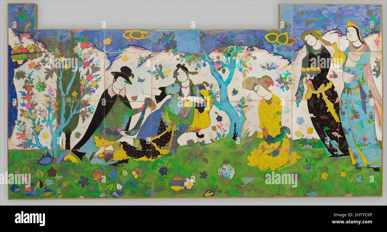 Arte ispirata al Garden Gathering, 1640–50, attribuita all'Iran, probabilmente Isfahan, Stonepaste; Verniciato e satinato policromo (tecnica cuerda seca), pannello con alette: H. 41 poll. (104,1 cm), Ceramics-Tiles, al centro di questa scena, una signora si appoggia su un cuscino di imbottitura e mantiene languidamente, opere classiche modernizzate da Artotop con un tuffo di modernità. Forme, colore e valore, impatto visivo accattivante sulle emozioni artistiche attraverso la libertà delle opere d'arte in modo contemporaneo. Un messaggio senza tempo che persegue una nuova direzione selvaggiamente creativa. Artisti che si rivolgono al supporto digitale e creano l'NFT Artotop Foto Stock Arte ispirata al Garden Gathering, 1640–50, attribuita all'Iran, probabilmente Isfahan, Stonepaste; Verniciato e satinato policromo (tecnica cuerda seca), pannello con alette: H. 41 poll. (104,1 cm), Ceramics-Tiles, al centro di questa scena, una signora si appoggia su un cuscino di imbottitura e mantiene languidamente, opere classiche modernizzate da Artotop con un tuffo di modernità. Forme, colore e valore, impatto visivo accattivante sulle emozioni artistiche attraverso la libertà delle opere d'arte in modo contemporaneo. Un messaggio senza tempo che persegue una nuova direzione selvaggiamente creativa. Artisti che si rivolgono al supporto digitale e creano l'NFT Artotop Foto Stock
