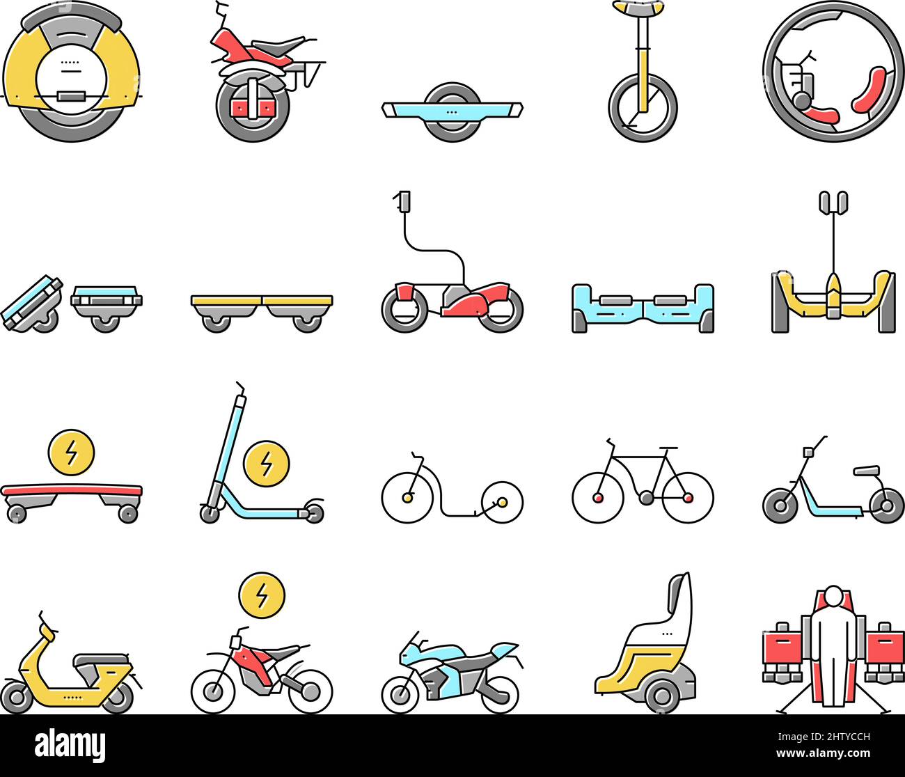 Icone raccolta trasporto personale Imposta vettore . Illustrazione Vettoriale