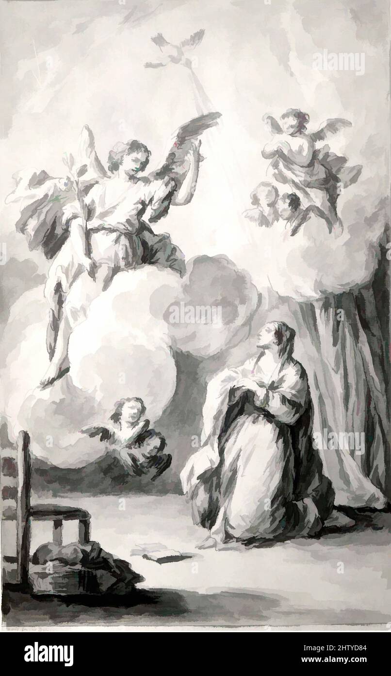Arte ispirata all'Annunciazione, metà del 18th secolo, penna e inchiostro marrone, lavaggio grigio, su gesso nero, 13 3/4 x 8 11/16 pollici. (35 x 22 cm), disegni, Giuseppe Zais (italiano, forno di canale vicino Belluno 1709–1781 Belluno, opere classiche modernizzate da Artotop con un tuffo di modernità. Forme, colore e valore, impatto visivo accattivante sulle emozioni artistiche attraverso la libertà delle opere d'arte in modo contemporaneo. Un messaggio senza tempo che persegue una nuova direzione selvaggiamente creativa. Artisti che si rivolgono al supporto digitale e creano l'NFT Artotop Foto Stock