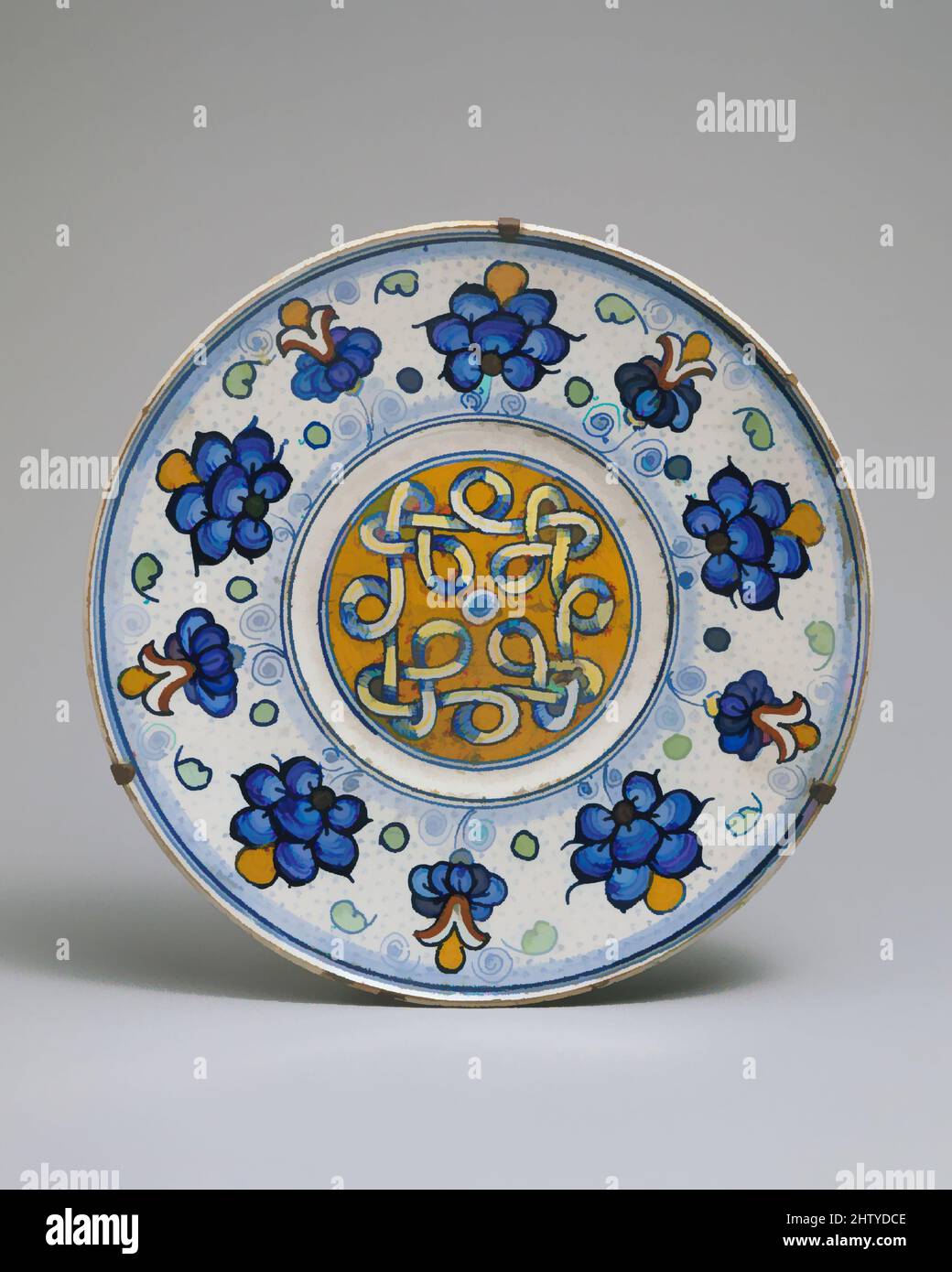 Arte ispirata alla maiolica: Piatto (tagliere), ca. 1500, Italiano (Toscana?), maiolica (terracotta stagnata), diametro: 23,3cm (9 3/16 poll.), Ceramica-ceramica, opere classiche modernizzate da Artotop con un tuffo di modernità. Forme, colore e valore, impatto visivo accattivante sulle emozioni artistiche attraverso la libertà delle opere d'arte in modo contemporaneo. Un messaggio senza tempo che persegue una nuova direzione selvaggiamente creativa. Artisti che si rivolgono al supporto digitale e creano l'NFT Artotop Foto Stock