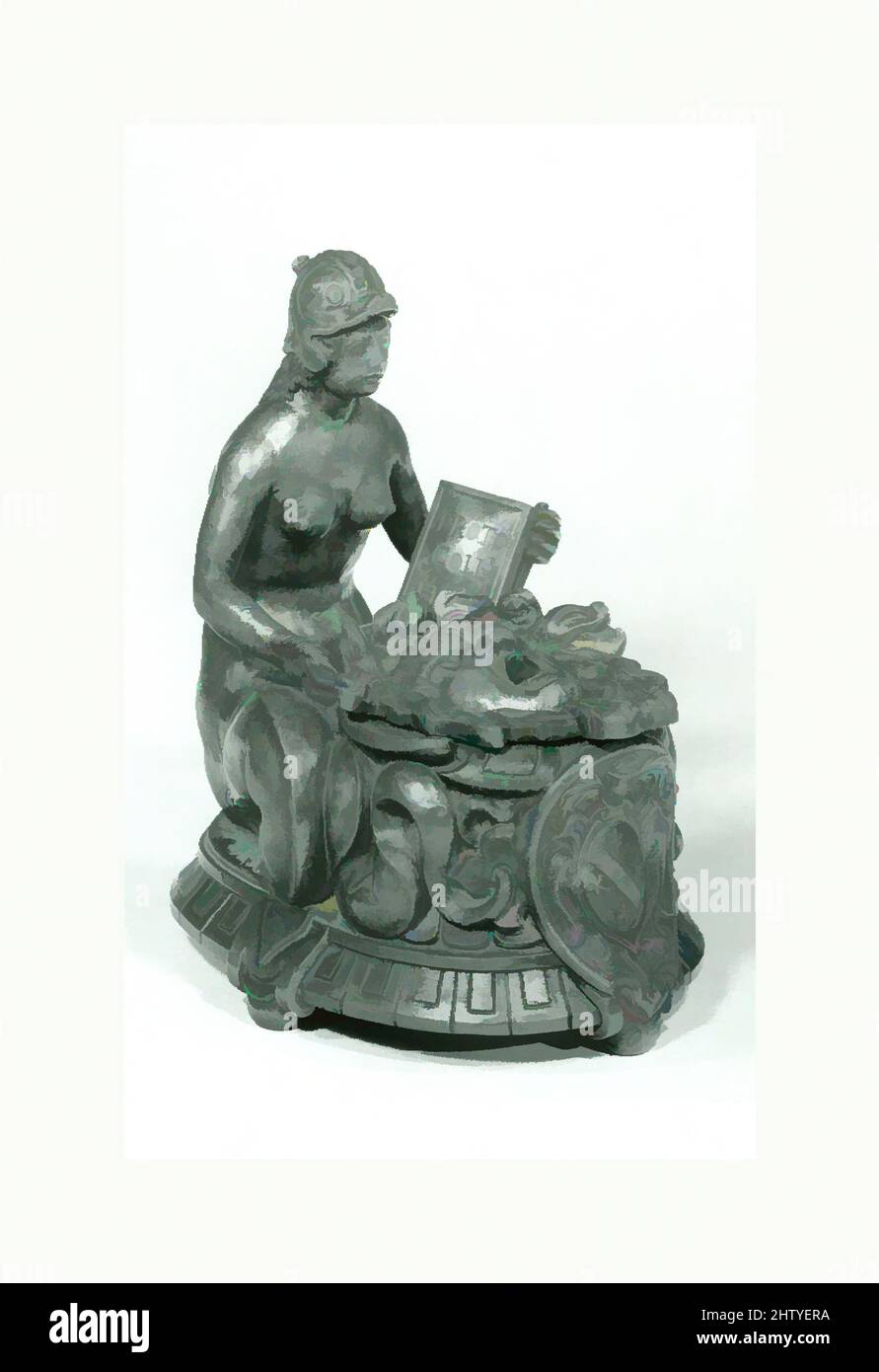 Arte ispirata a Inkwell, fine 16th secolo, Italiano, Veneto (Verona?), lega di rame con patina marrone rossiccio chiaro, H. 13,3 cm., metallo-Bronzo, opere classiche modernizzate da Artotop con un tuffo di modernità. Forme, colore e valore, impatto visivo accattivante sulle emozioni artistiche attraverso la libertà delle opere d'arte in modo contemporaneo. Un messaggio senza tempo che persegue una nuova direzione selvaggiamente creativa. Artisti che si rivolgono al supporto digitale e creano l'NFT Artotop Foto Stock