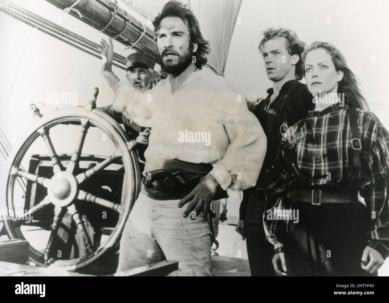 L'attore americano Tommy Lee Jones, Michael o'Keefe e Jenny Seagrove nel film Nate and Hayes, USA 1983 Foto Stock