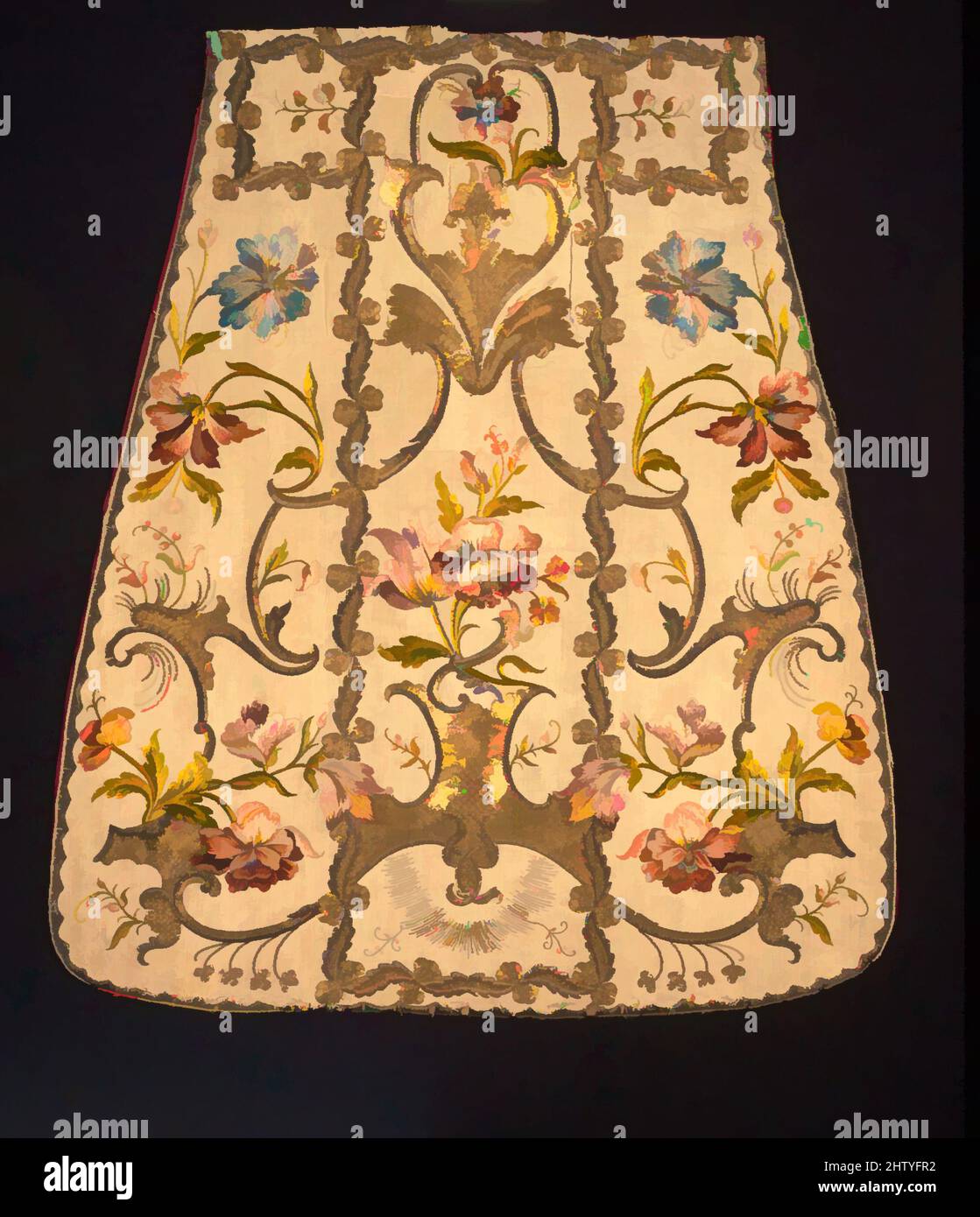 Arte ispirata da parte di un fronte Chasuble, 18th secolo, italiano, seta; metallo; lino, 30 x 25 1/2 pollici (76,1 x 64,6 cm), Textiles-Ecclesiastica, opere classiche modernizzate da Artotop con un tuffo di modernità. Forme, colore e valore, impatto visivo accattivante sulle emozioni artistiche attraverso la libertà delle opere d'arte in modo contemporaneo. Un messaggio senza tempo che persegue una nuova direzione selvaggiamente creativa. Artisti che si rivolgono al supporto digitale e creano l'NFT Artotop Foto Stock