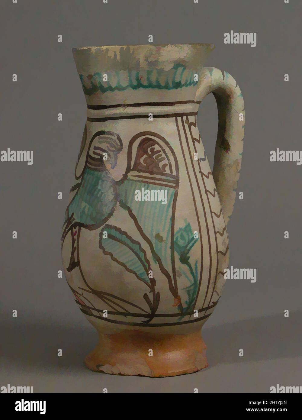 Arte ispirata da caraffa con Aquila, inizio 1400s, prodotto probabilmente in Orvieto, Umbria, Italia, Italiano, terracotta smaltata, Totale: 8 13/16 x 5 3/4 x 4 9/16 poll. (22,4 x 14,6 x 11,6 cm), Ceramica, Orvieto fu uno dei primi centri in Italia a competere con i vasai spagnoli nella produzione, opere classiche modernizzate da Artotop con un tuffo di modernità. Forme, colore e valore, impatto visivo accattivante sulle emozioni artistiche attraverso la libertà delle opere d'arte in modo contemporaneo. Un messaggio senza tempo che persegue una nuova direzione selvaggiamente creativa. Artisti che si rivolgono al supporto digitale e creano l'NFT Artotop Foto Stock