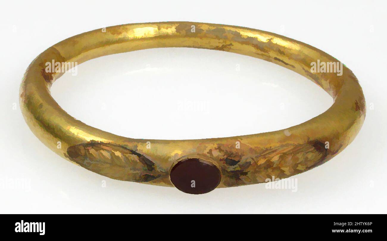 Art Inspired by Bracelet, 100–300 (?), Roman, Gold, vetro o pietra, totale: 3 1/8 x 7/16 poll. (8 x 1,1 cm), Metalwork-Gold, opere classiche modernizzate da Artotop con un tuffo di modernità. Forme, colore e valore, impatto visivo accattivante sulle emozioni artistiche attraverso la libertà delle opere d'arte in modo contemporaneo. Un messaggio senza tempo che persegue una nuova direzione selvaggiamente creativa. Artisti che si rivolgono al supporto digitale e creano l'NFT Artotop Foto Stock