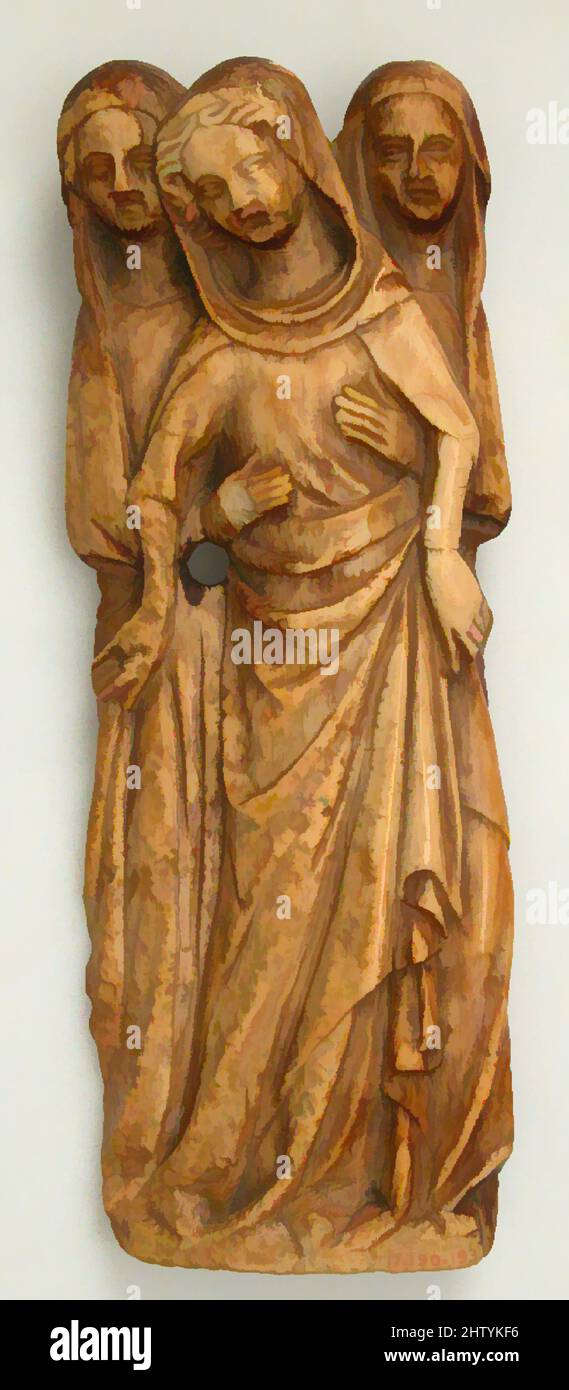 Arte ispirata dalla Vergine sostenuta da due Sacre Donne, 14th secolo, francese, Avorio, tuta: 6 1/16 x 2 5/16 x 3/4 pollici (15,4 x 5,8 x 1,9 cm), avori, opere classiche modernizzate da Artotop con un tuffo di modernità. Forme, colore e valore, impatto visivo accattivante sulle emozioni artistiche attraverso la libertà delle opere d'arte in modo contemporaneo. Un messaggio senza tempo che persegue una nuova direzione selvaggiamente creativa. Artisti che si rivolgono al supporto digitale e creano l'NFT Artotop Foto Stock