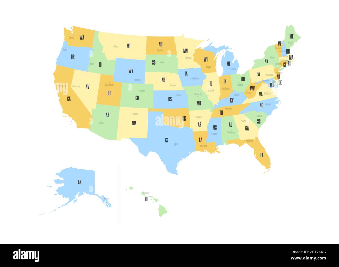 Mappa delle regioni degli Stati Uniti d'America Illustrazione Vettoriale