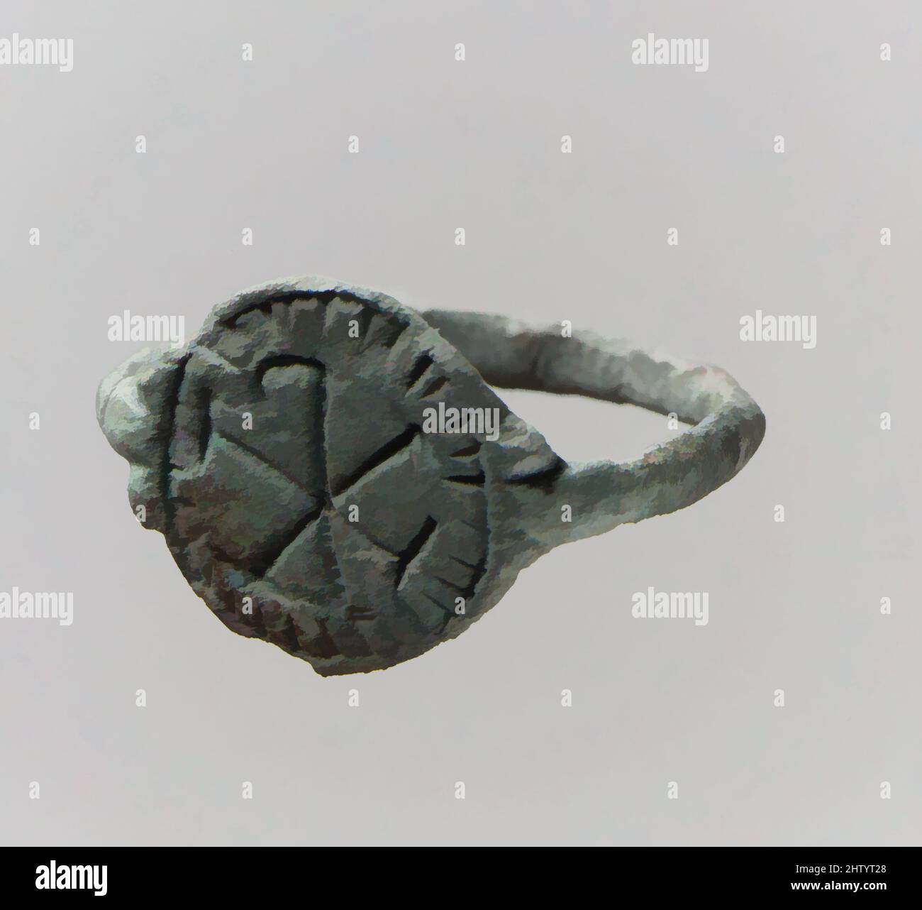 Arte ispirata da Signet Ring, 7th secolo, made in Germany, Niederbreisig, Frankish, Lega di rame, totale: 13/16 x 9/16 poll. (2,1 x 1,4 cm), in lega di rame metallizzato, opere classiche modernizzate da Artotop con un tocco di modernità. Forme, colore e valore, impatto visivo accattivante sulle emozioni artistiche attraverso la libertà delle opere d'arte in modo contemporaneo. Un messaggio senza tempo che persegue una nuova direzione selvaggiamente creativa. Artisti che si rivolgono al supporto digitale e creano l'NFT Artotop Foto Stock