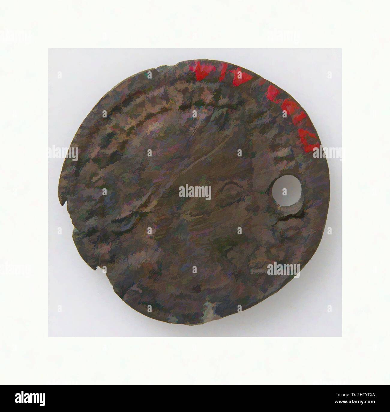 Arte ispirata a Coin, 4th secolo, bizantino, lega di rame (le carte dicono bronzo), totale: 5/8 x 1/16 pollici (1,6 x 0,1 cm), monete, opere classiche modernizzate da Artotop con un tuffo di modernità. Forme, colore e valore, impatto visivo accattivante sulle emozioni artistiche attraverso la libertà delle opere d'arte in modo contemporaneo. Un messaggio senza tempo che persegue una nuova direzione selvaggiamente creativa. Artisti che si rivolgono al supporto digitale e creano l'NFT Artotop Foto Stock