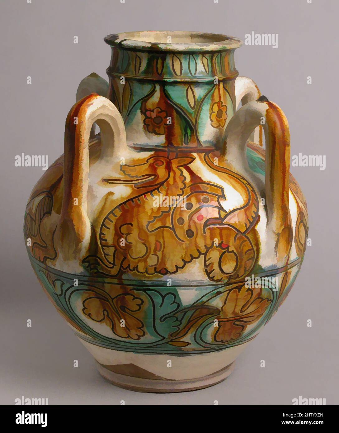 Arte ispirata a Vase, 16th secolo, Italiano, Earthenware, stagno-glassa, Totale: 12 3/8 x 10 11/16 poll. (31,5 x 27,1 cm), Ceramica, opere classiche modernizzate da Artotop con un tuffo di modernità. Forme, colore e valore, impatto visivo accattivante sulle emozioni artistiche attraverso la libertà delle opere d'arte in modo contemporaneo. Un messaggio senza tempo che persegue una nuova direzione selvaggiamente creativa. Artisti che si rivolgono al supporto digitale e creano l'NFT Artotop Foto Stock