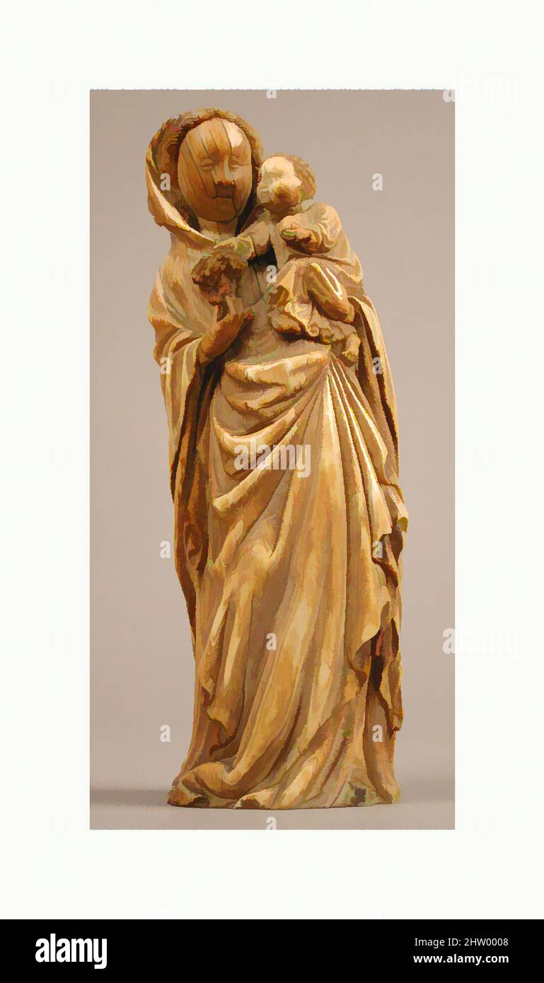 Arte ispirata a Virgin and Child, metà del 15th secolo, made in Utrecht, Olanda, Paesi Bassi del Nord, Avorio, 8 5/8 poll. (21,9 cm), avori, offrendo un mazzo di uve che simboleggiano l'Eucaristia, questa Vergine e Cristo bambino deve essere stato originariamente posto al centro di un tabernacolo, opere classiche modernizzate da Artotop con un tuffo di modernità. Forme, colore e valore, impatto visivo accattivante sulle emozioni artistiche attraverso la libertà delle opere d'arte in modo contemporaneo. Un messaggio senza tempo che persegue una nuova direzione selvaggiamente creativa. Artisti che si rivolgono al supporto digitale e creano l'NFT Artotop Foto Stock