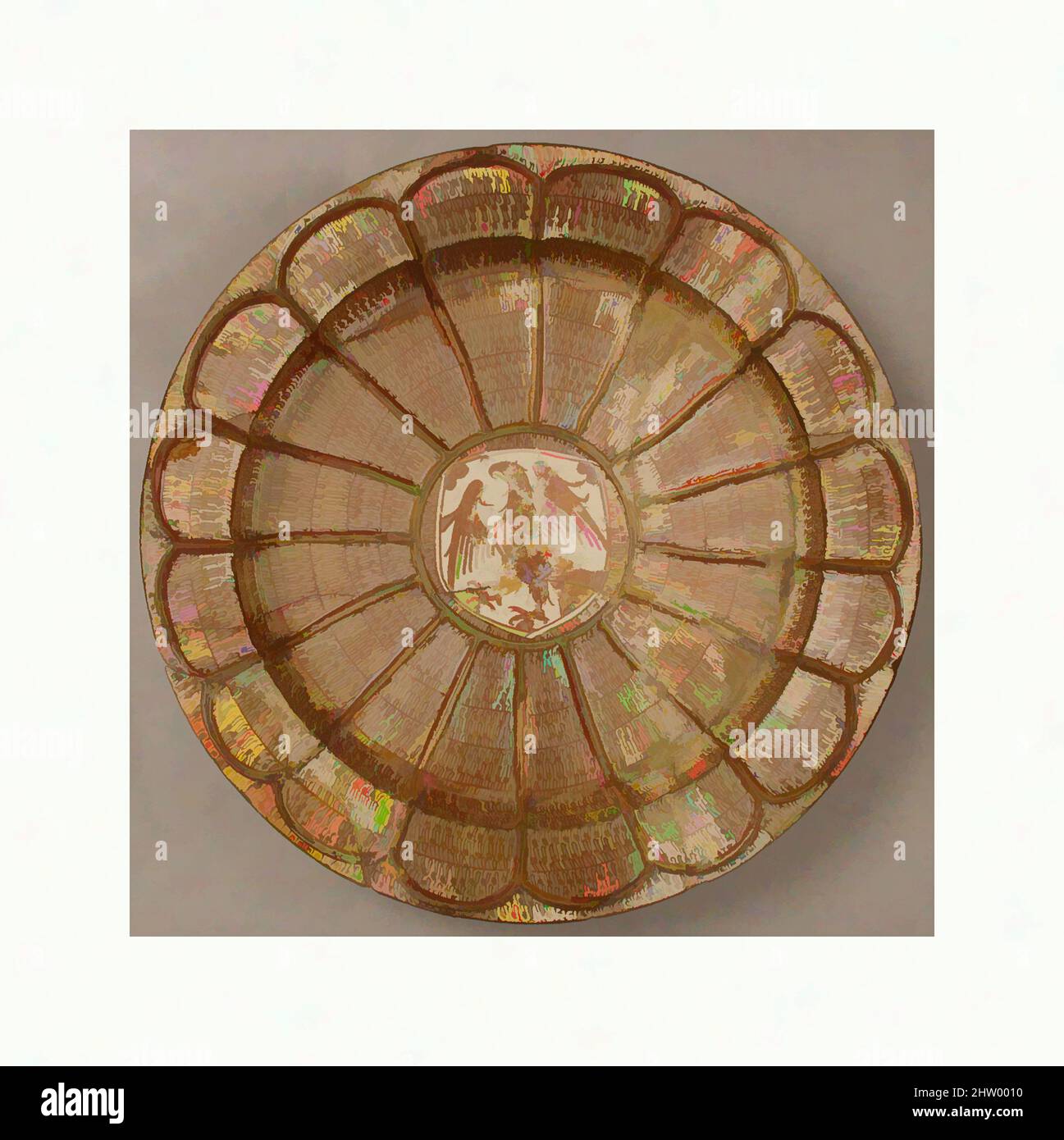 Arte ispirata dal piatto, ca. 1500, fabbricato a Manises, Valencia, Spagna, spagnolo, Earthenware, Latta-glassa (lusterware), totale: 1 3/4 x 14 3/4 poll. (4,4 x 37,4 cm), Ceramica, opere classiche modernizzate da Artotop con un tuffo di modernità. Forme, colore e valore, impatto visivo accattivante sulle emozioni artistiche attraverso la libertà delle opere d'arte in modo contemporaneo. Un messaggio senza tempo che persegue una nuova direzione selvaggiamente creativa. Artisti che si rivolgono al supporto digitale e creano l'NFT Artotop Foto Stock