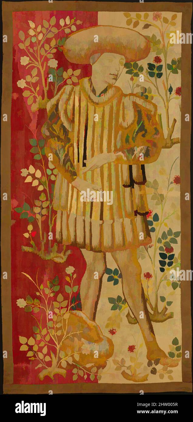 Arte ispirata alle figure in un Giardino delle Rose, ca. 1450–55, South Netherlandish, Wool Warp, lana, seta, E filati di trama metallici, complessivamente: 78 x 38in. (198,1 x 96,5cm), Textiles-Araquestries, opere classiche modernizzate da Artotop con un tuffo di modernità. Forme, colore e valore, impatto visivo accattivante sulle emozioni artistiche attraverso la libertà delle opere d'arte in modo contemporaneo. Un messaggio senza tempo che persegue una nuova direzione selvaggiamente creativa. Artisti che si rivolgono al supporto digitale e creano l'NFT Artotop Foto Stock