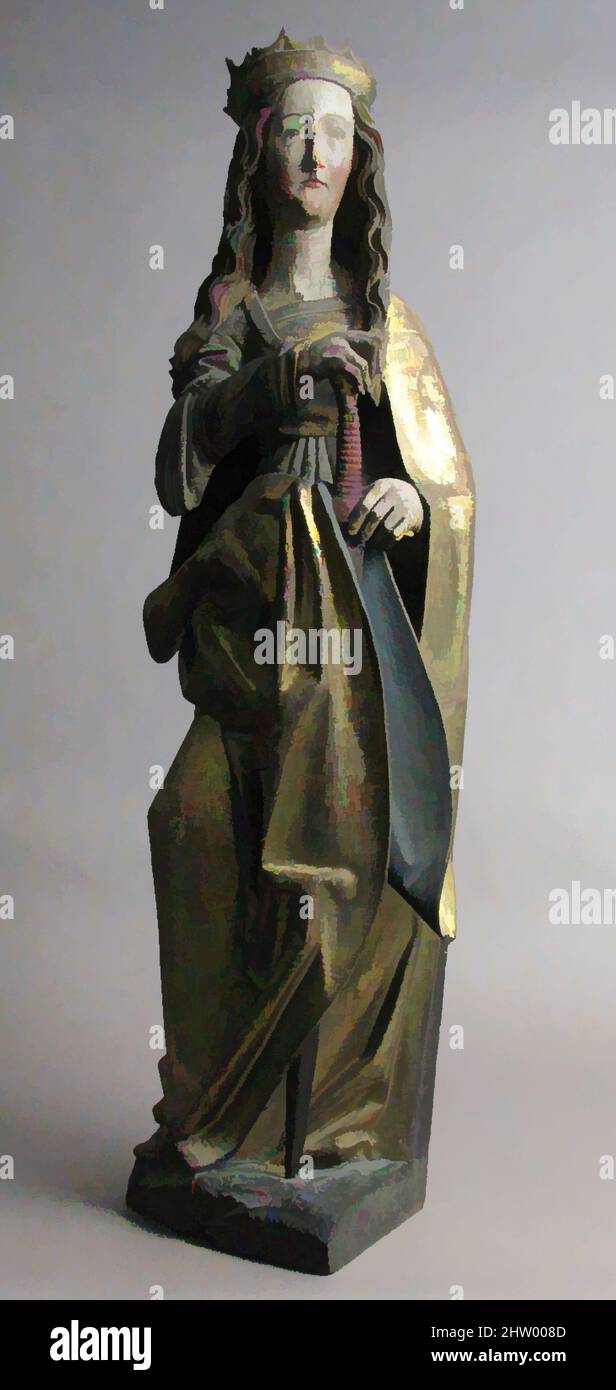Arte ispirata a Santa Caterina, 15th–16th secolo, realizzata in Franconia, Tedesco, Limeta con vernice e doratura, totale: 43 1/16 x 13 3/4 x 6 11/16in. (109,4 x 35 x 17cm), scultura-legno, opere classiche modernizzate da Artotop con un tocco di modernità. Forme, colore e valore, impatto visivo accattivante sulle emozioni artistiche attraverso la libertà delle opere d'arte in modo contemporaneo. Un messaggio senza tempo che persegue una nuova direzione selvaggiamente creativa. Artisti che si rivolgono al supporto digitale e creano l'NFT Artotop Foto Stock
