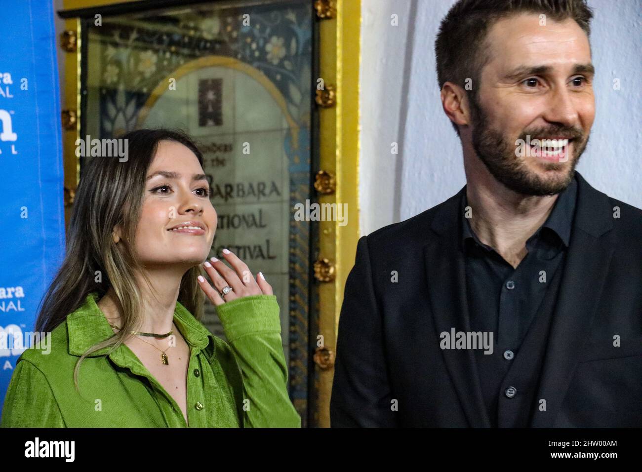 Santa Barbara, California, USA 2nd Mar, 2022. Star of 1-800-Hot-Night Ali Richey e scrittore/regista Nick Richey condividono il tappeto rosso nella Notte di apertura del Festival Internazionale del Cinema di Santa Barbara. (Credit Image: © Amy Katz/ZUMA Press Wire) Credit: ZUMA Press, Inc./Alamy Live News Foto Stock