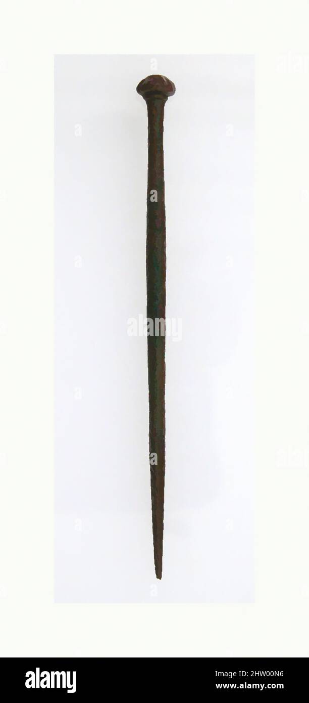 Art Inspired by pin, 10th Century, irlandese, lega di rame, tuta: 3 7/16 x 1/4 poll. (8,7 x 0,6 cm), Metalwork-Bronze, opere classiche modernizzate da Artotop con un tuffo di modernità. Forme, colore e valore, impatto visivo accattivante sulle emozioni artistiche attraverso la libertà delle opere d'arte in modo contemporaneo. Un messaggio senza tempo che persegue una nuova direzione selvaggiamente creativa. Artisti che si rivolgono al supporto digitale e creano l'NFT Artotop Foto Stock